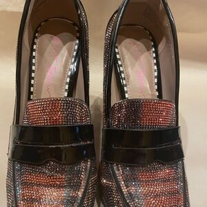 Betsey Johnson Glittering Black and Red Loafers